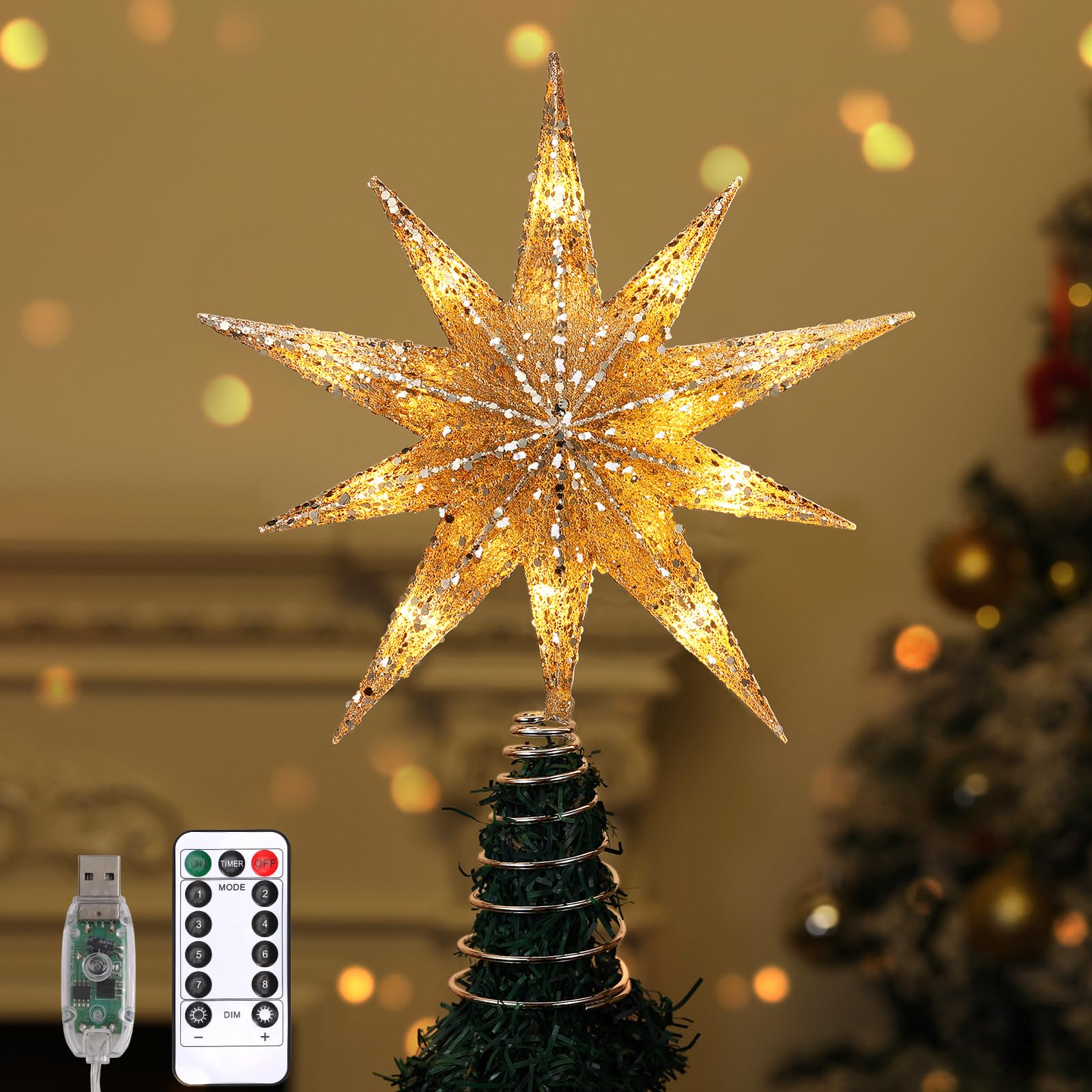 Amazon | Lewondr クリスマスツリートップスター ツリー星